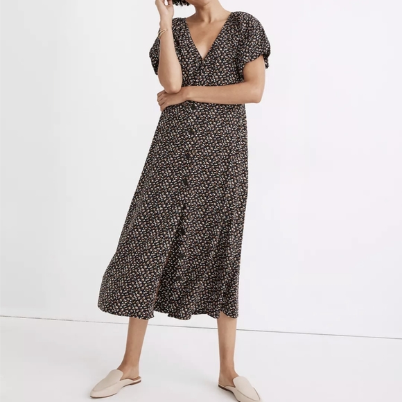 Madewell Bubble-Sleeve Button-Front Midi Dress in Adorable Ditsy / SMALL (OBO) - Picture 2 of 12